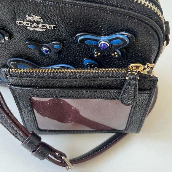 Coach Butterfly Applique Black Blue Butterfly Leather with cards, coins, id case - Picture 3 of 11